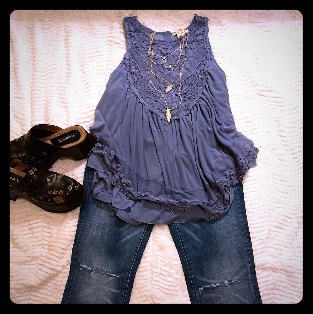 Periwinkle blue tank, boho
